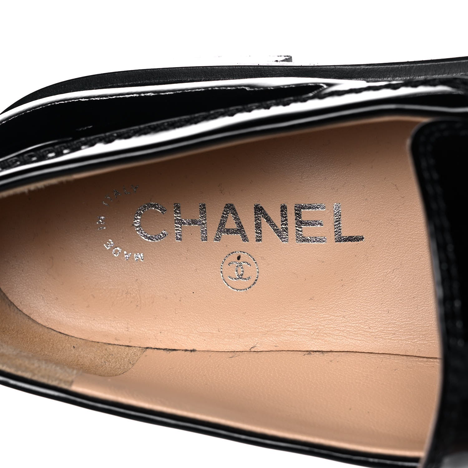 Chanel Patent Calfskin Logo Loafers 40 Black 7 of 12