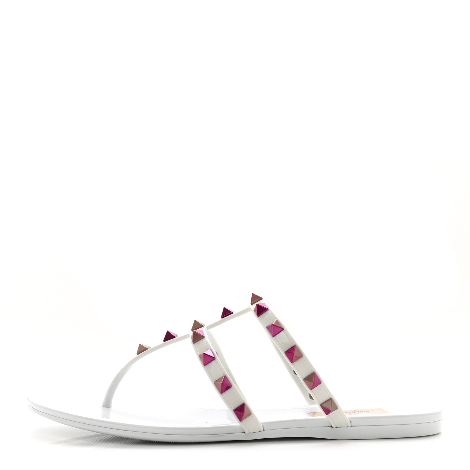 Valentino Garavani Nappa Rockstud Caged Flat Slide Sandals 38 Optic White Pink 1 of 8