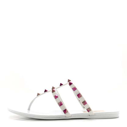 Valentino Garavani Nappa Rockstud Caged Flat Slide Sandals 38 Optic White Pink 1 of 8
