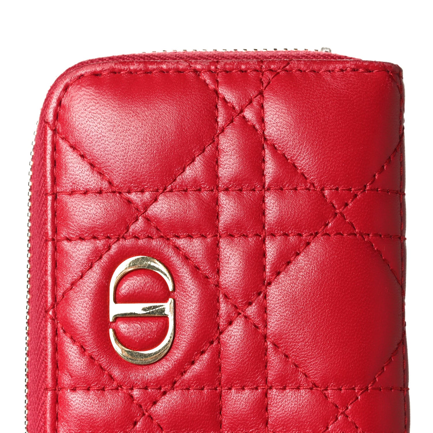 Christian Dior Lambskin Cannage Mini Caro Zipped Pouch Raspberry 6 of 9
