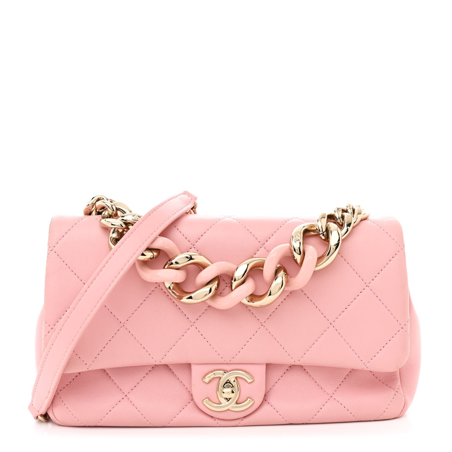 Chanel Lambskin Quilted Resin Bi-Color Chain Flap Bag Pink 1 of 11