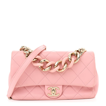 Chanel Lambskin Quilted Resin Bi-Color Chain Flap Bag Pink 1 of 11