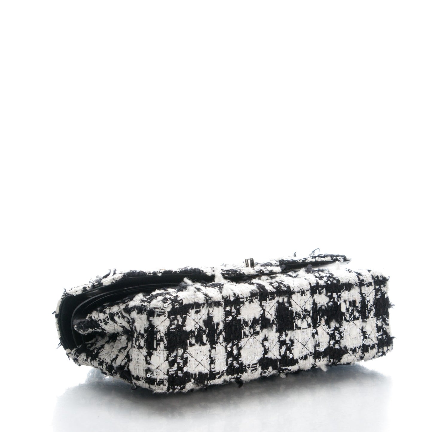 Tweed Medium Double Flap Black White