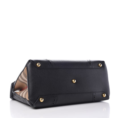 Burberry Grainy Calfskin Perforated House Check Medium Brogue Banner Tote Black 2 of 9