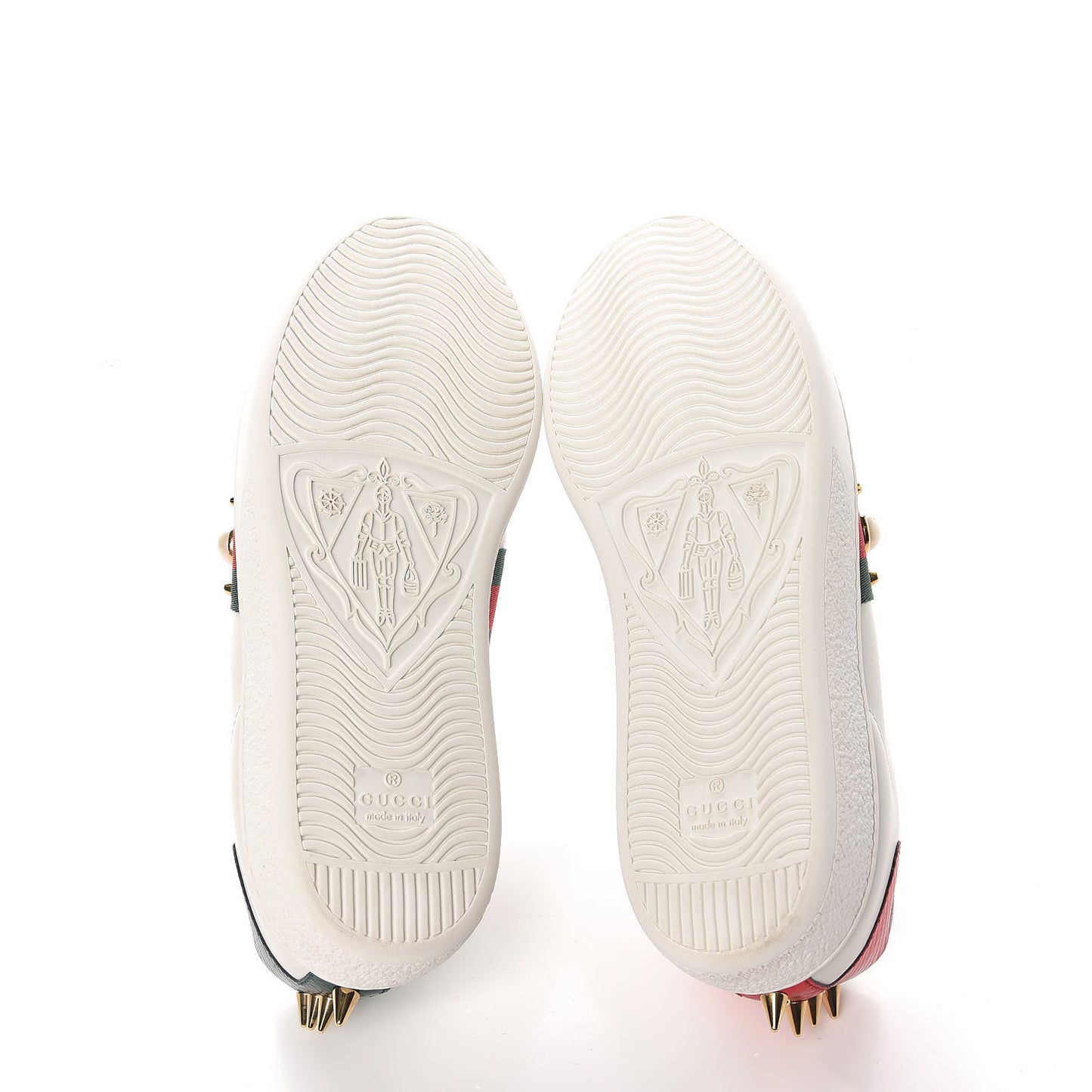 Calfskin Web Pearl Studded Ace Sneakers 38 White