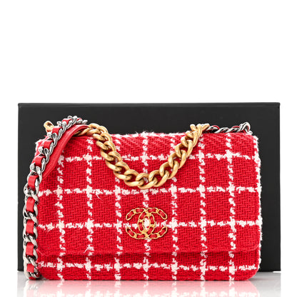 Chanel Tweed Quilted Chanel 19 Wallet On Chain WOC Red White 12 of 12