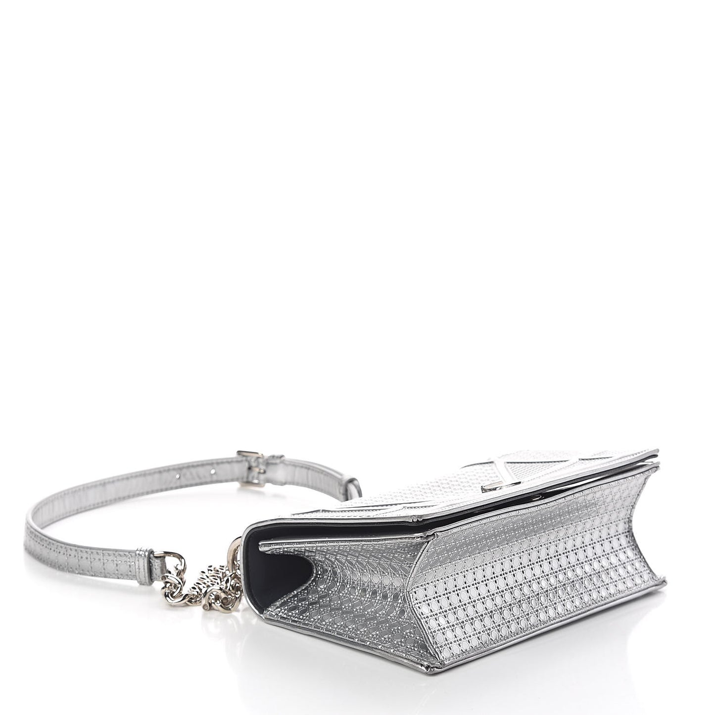 Metallic Patent Micro-Cannage Small Diorama Flap Bag Silver