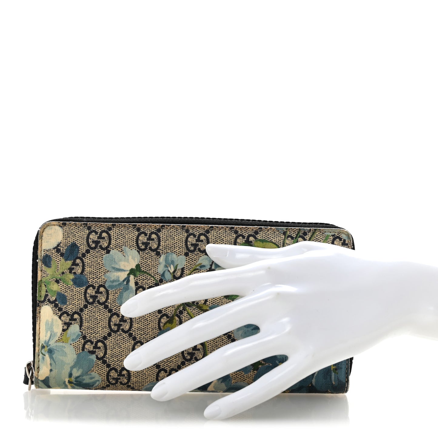 GG Supreme Monogram Blooms Zip Around Wallet Blue