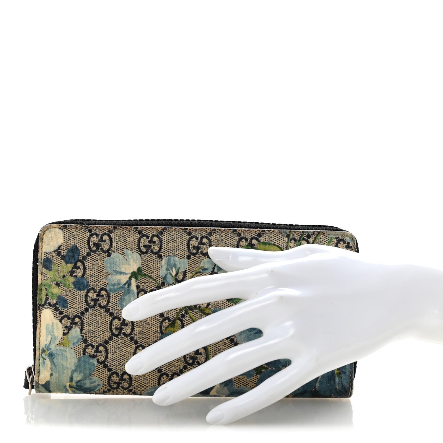 Gucci GG Supreme Monogram Blooms Zip Around Wallet Blue 2 of 11