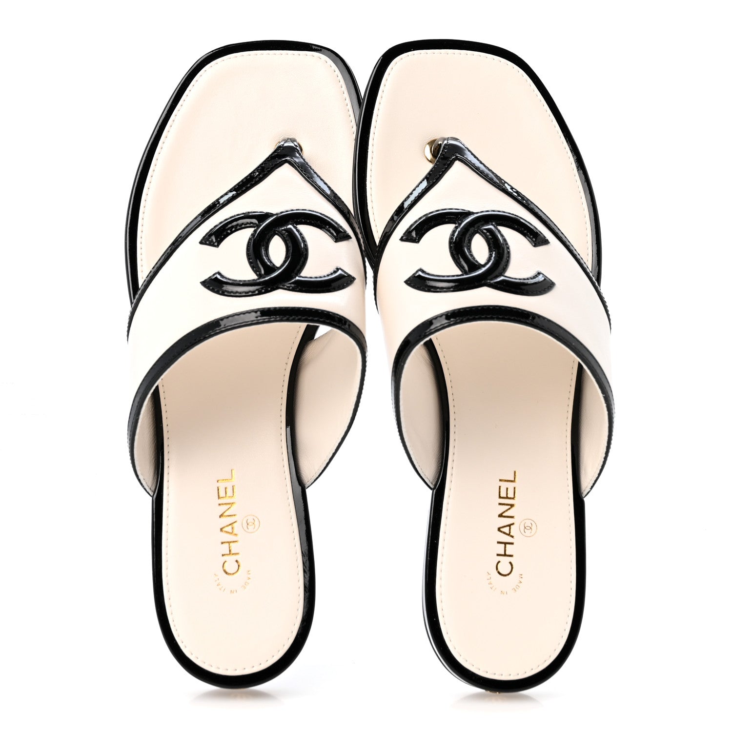 Chanel Lambskin Patent Calfskin CC Thong Sandals 39 White Black 2 of 10