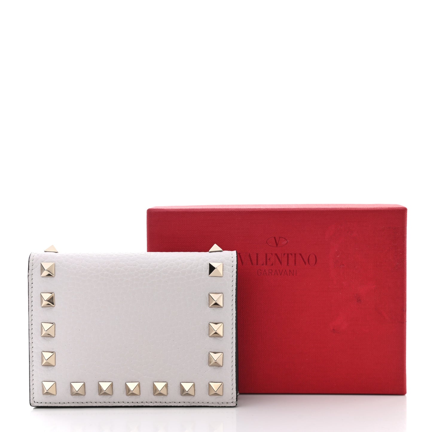 Pebbled Calfskin Rockstud French Flap Wallet Optic White