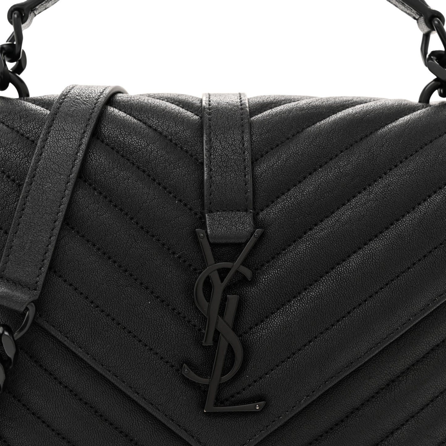 Sheepskin Matelasse Chevron Monogram Monochrome Medium College Bag Black