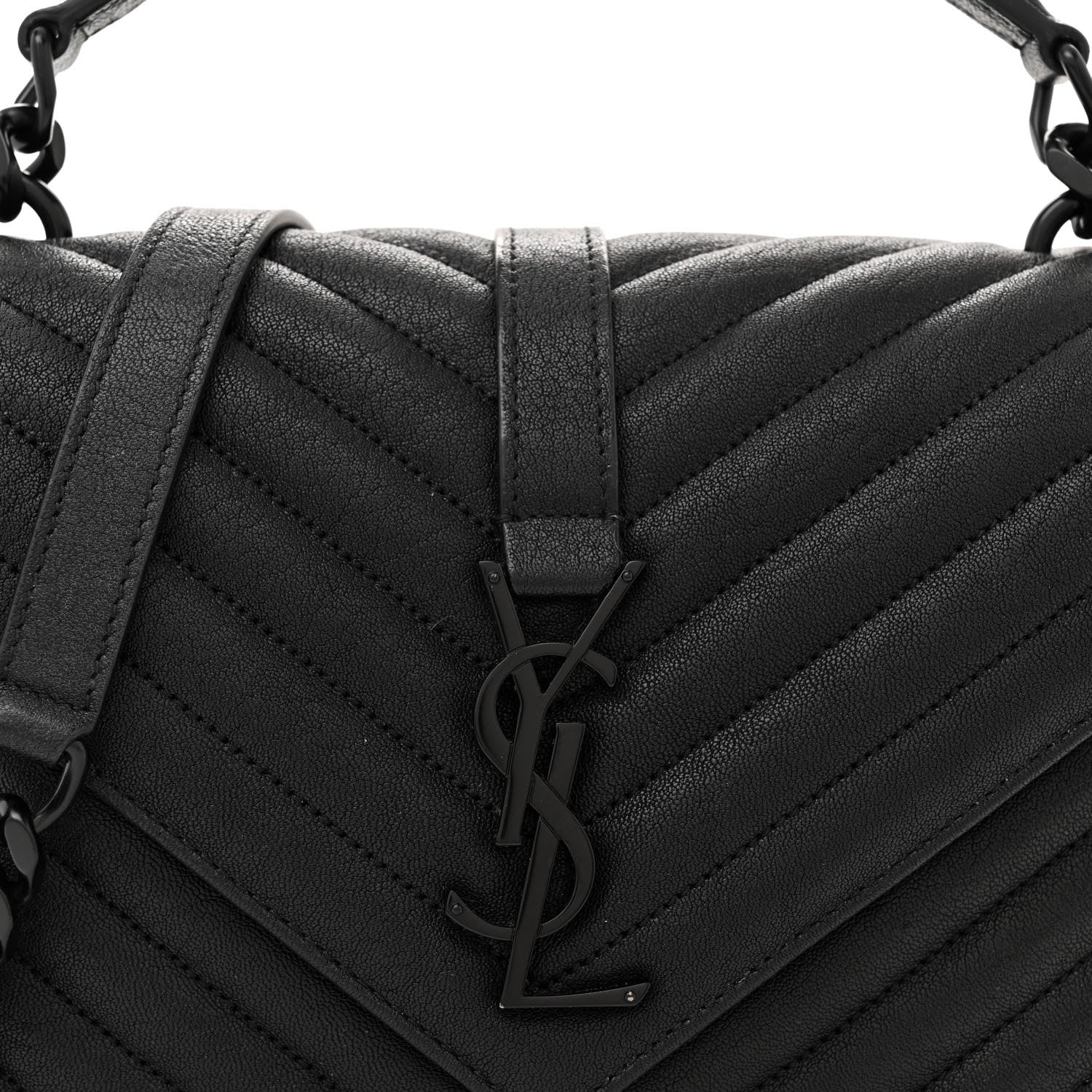 Saint Laurent Sheepskin Matelasse Chevron Monogram Monochrome Medium College Bag Black 8 of 11