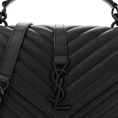 Saint Laurent Sheepskin Matelasse Chevron Monogram Monochrome Medium College Bag Black 8 of 11