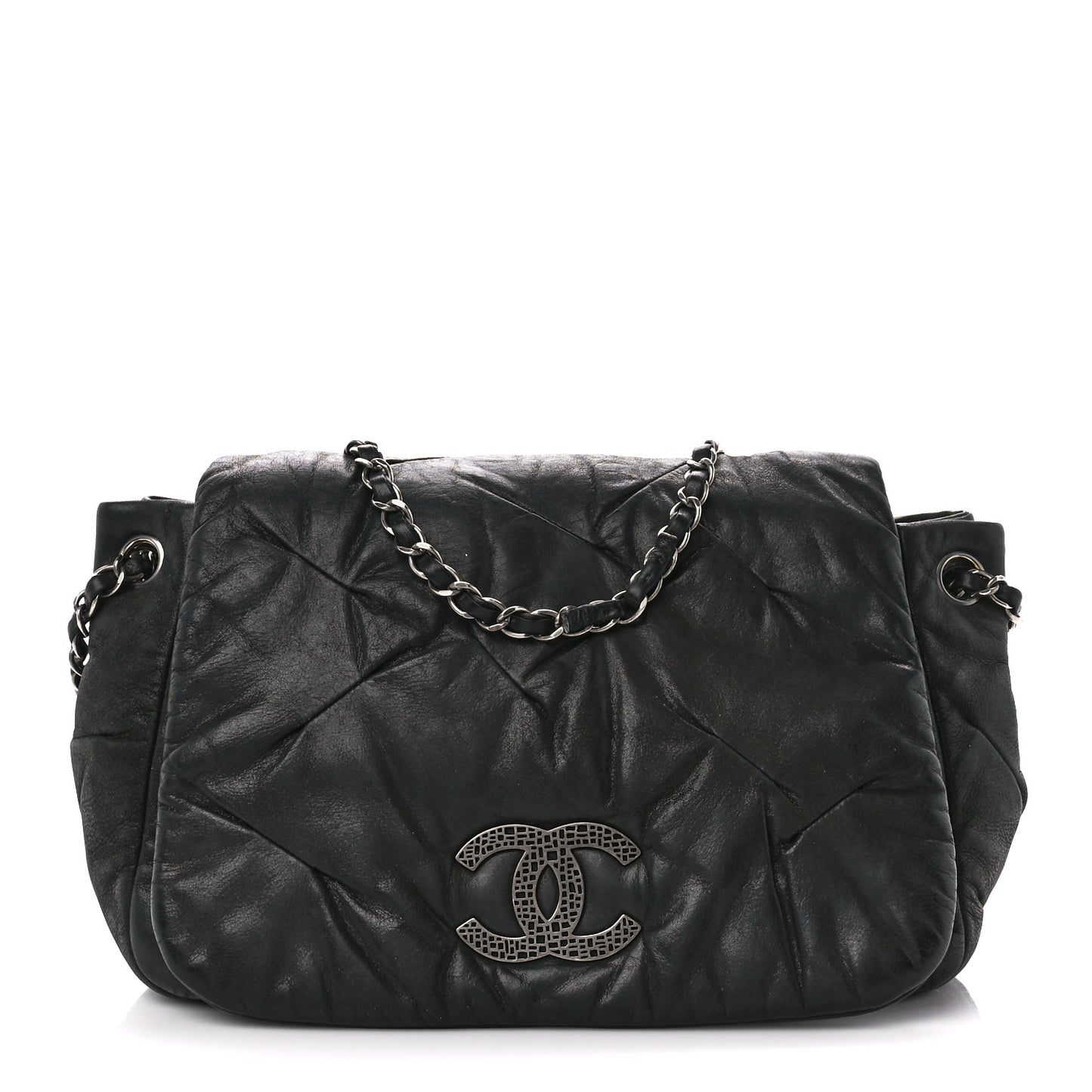 Iridescent Calfskin Glint Accordion Flap Black