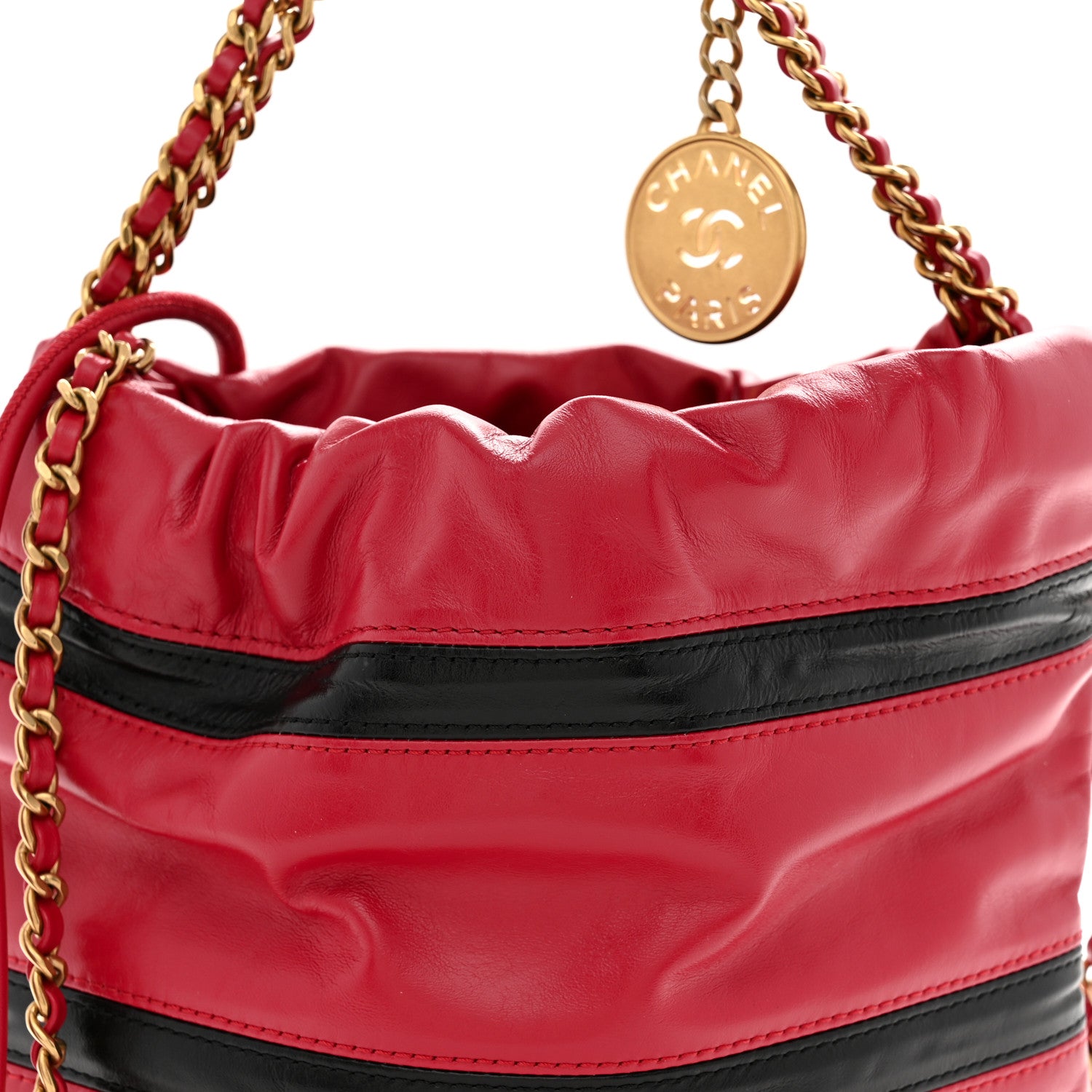 Chanel Shiny Calfskin Striped Mini Chanel 22 Red Black 8 of 11