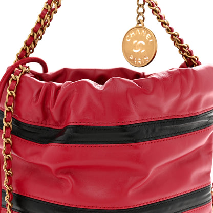 Chanel Shiny Calfskin Striped Mini Chanel 22 Red Black 8 of 11