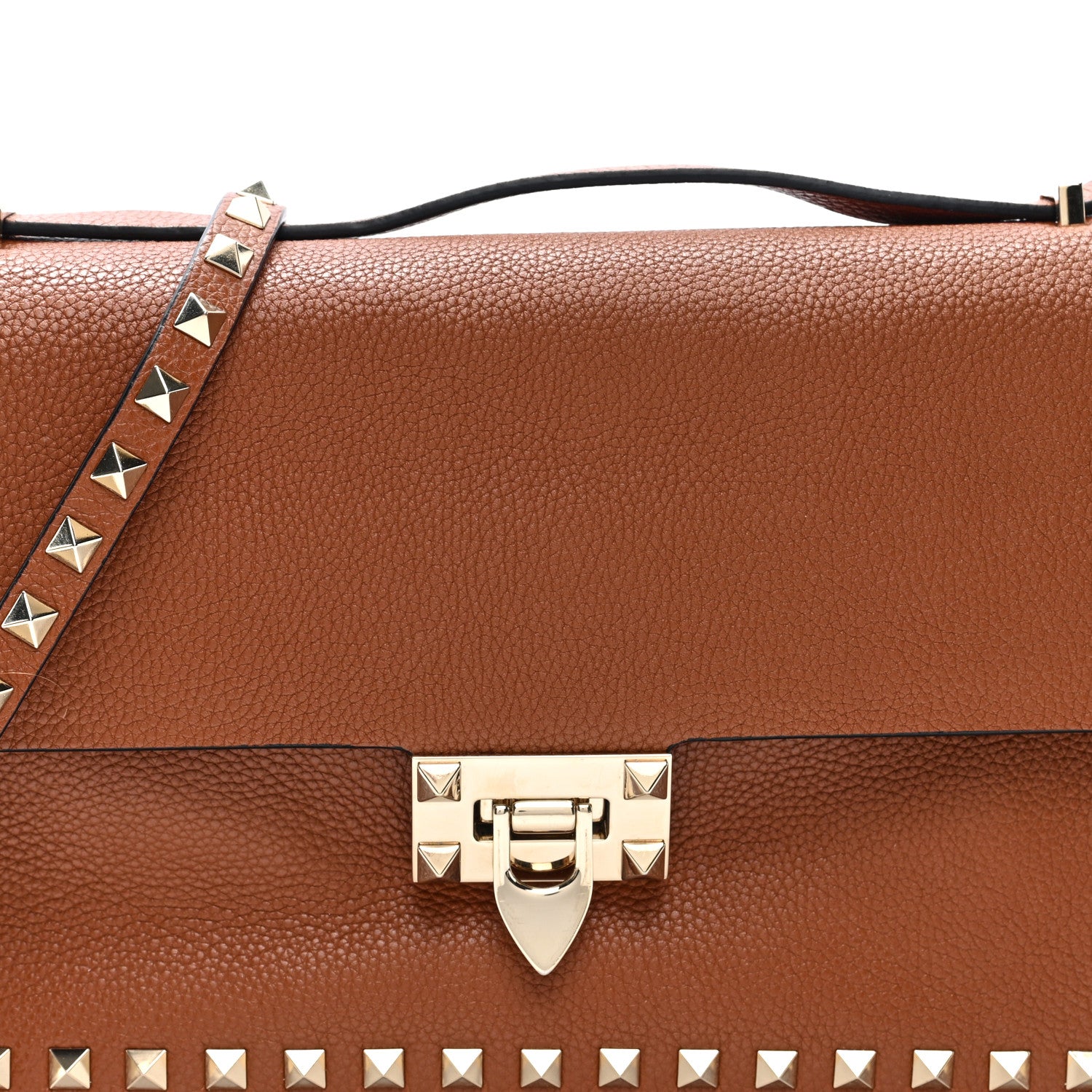 Valentino Garavani Pebbled Calfskin Rockstud Flip Lock Shoulder Flap Bag Brown 7 of 9