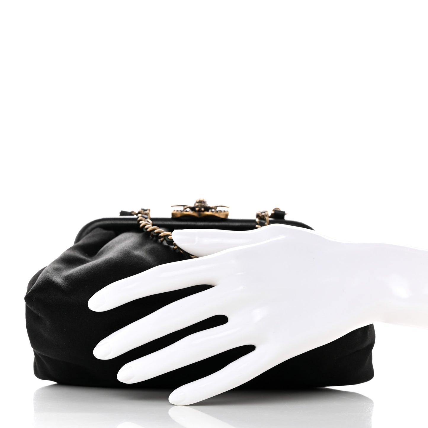 Satin Bee Kisslock Evening Bag Black