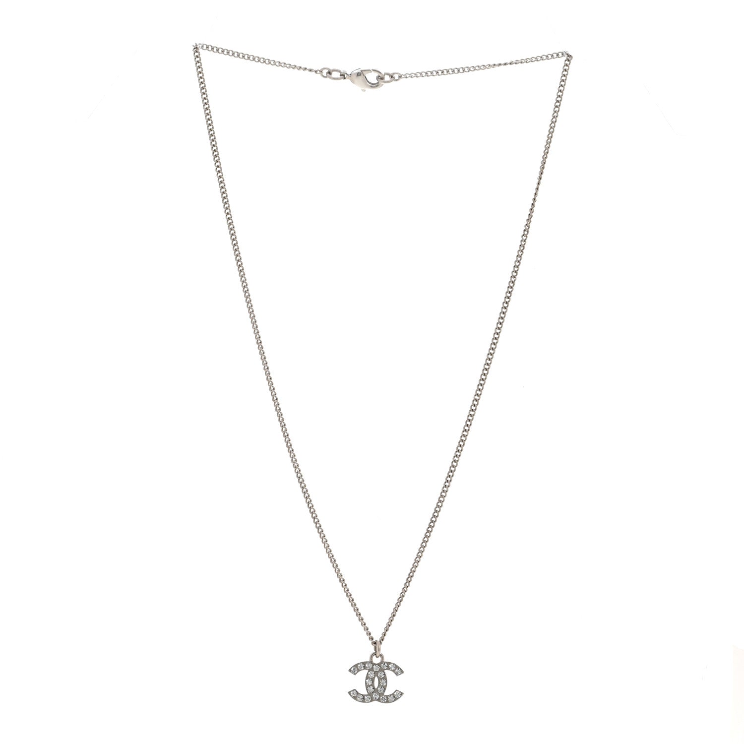 Chanel Crystal Timeless CC Necklace Silver 3 of 6