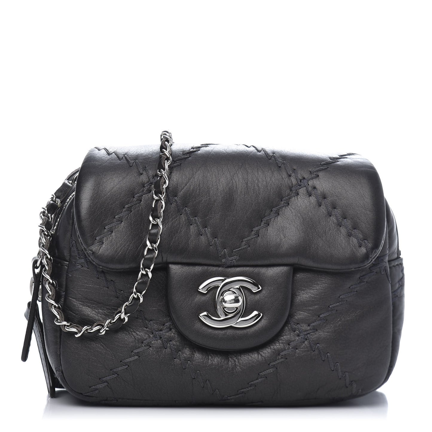 Metallic Lambskin Stitched New Mini Flap Grey