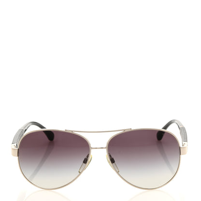 Chanel Lambskin Quilted CC Aviator Sunglasses 4195-Q Black 2 of 8