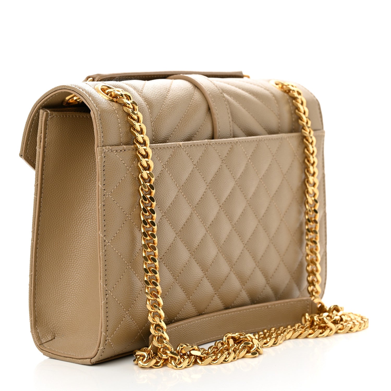 Saint Laurent Grain De Poudre Textured Mixed Matelasse Medium Triquilt Monogram Satchel Dark Latte 3 of 12