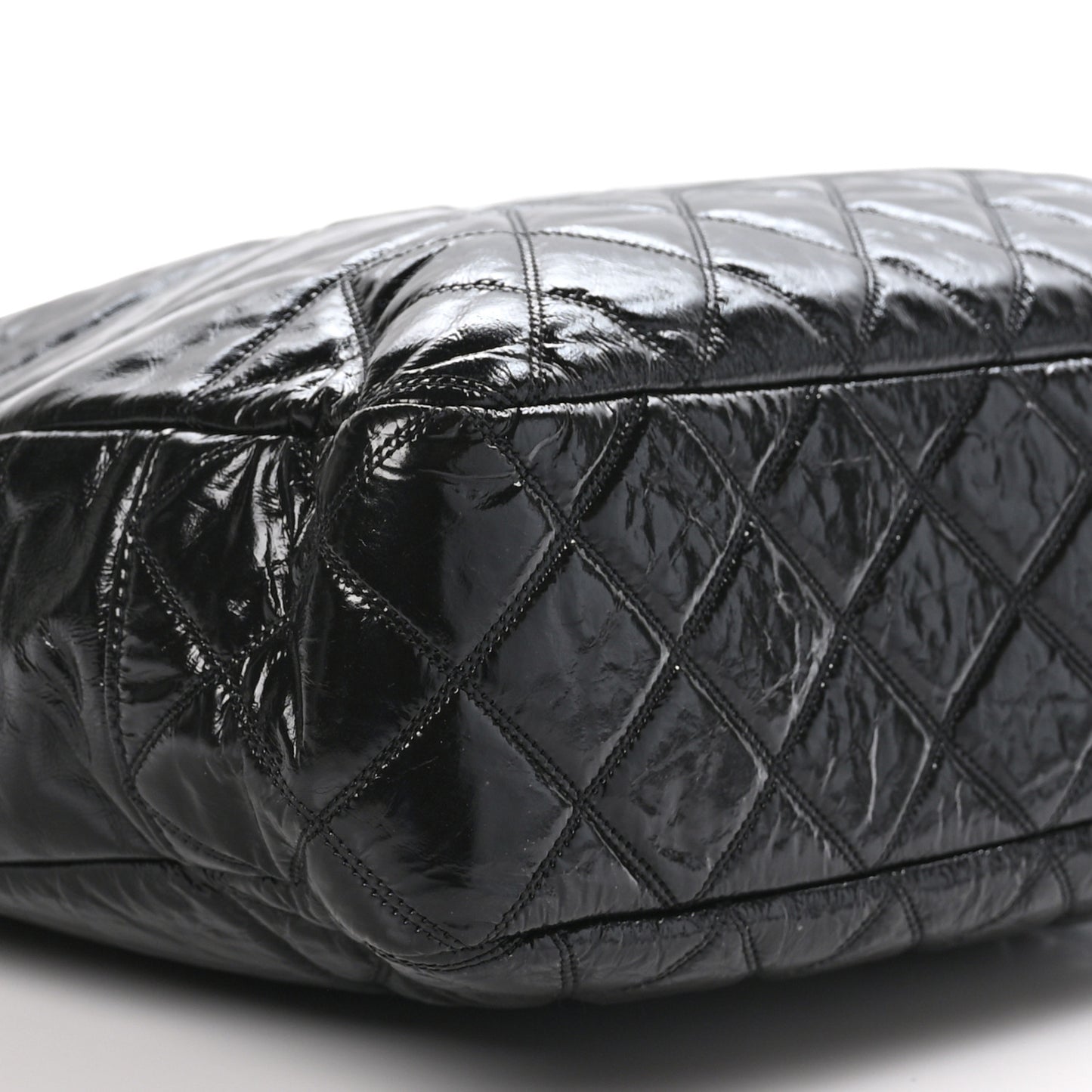 Shiny Aged Calfskin Quilted Small Shopping Bag Black