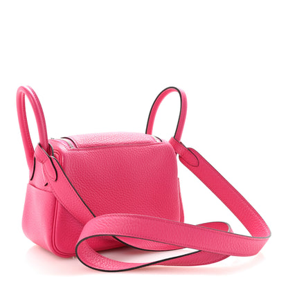 Hermes Taurillon Clemence Mini Lindy 20 Rose Extreme 3 of 10