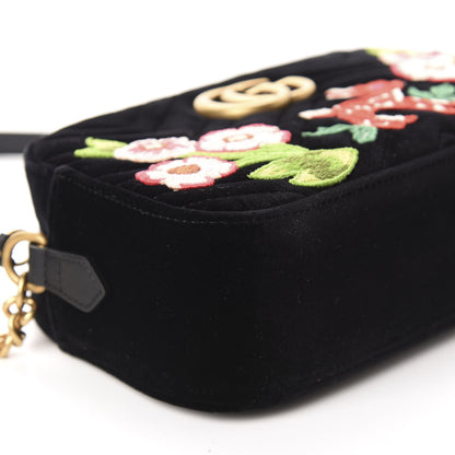 Gucci Velvet Matelasse Deer Embroidered Small GG Marmont Chain Shoulder Bag Black 6 of 10