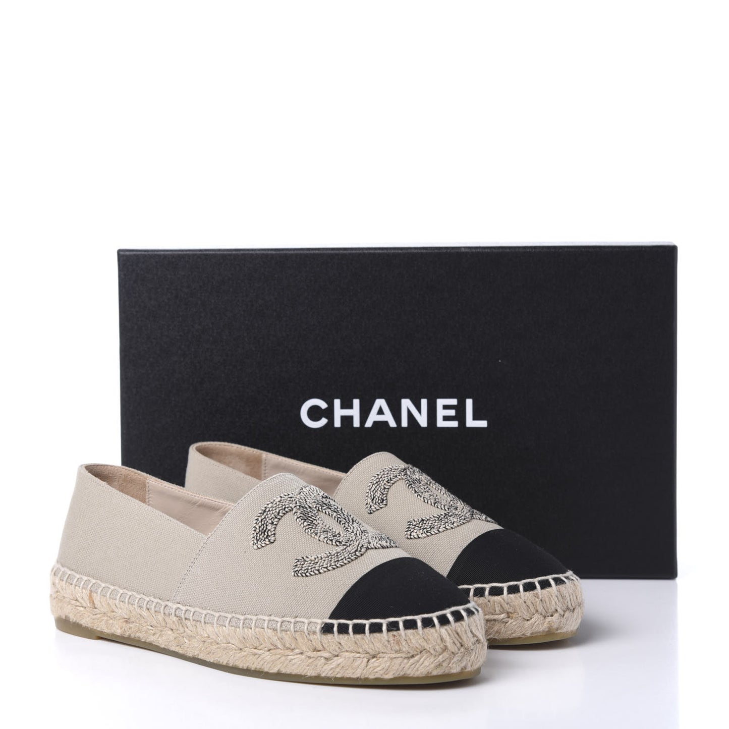 Canvas Grosgrain CC Espadrilles 36 Beige Black