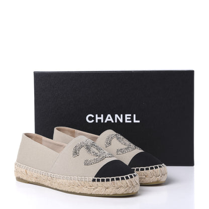 Chanel Canvas Grosgrain CC Espadrilles 36 Beige Black 9 of 9