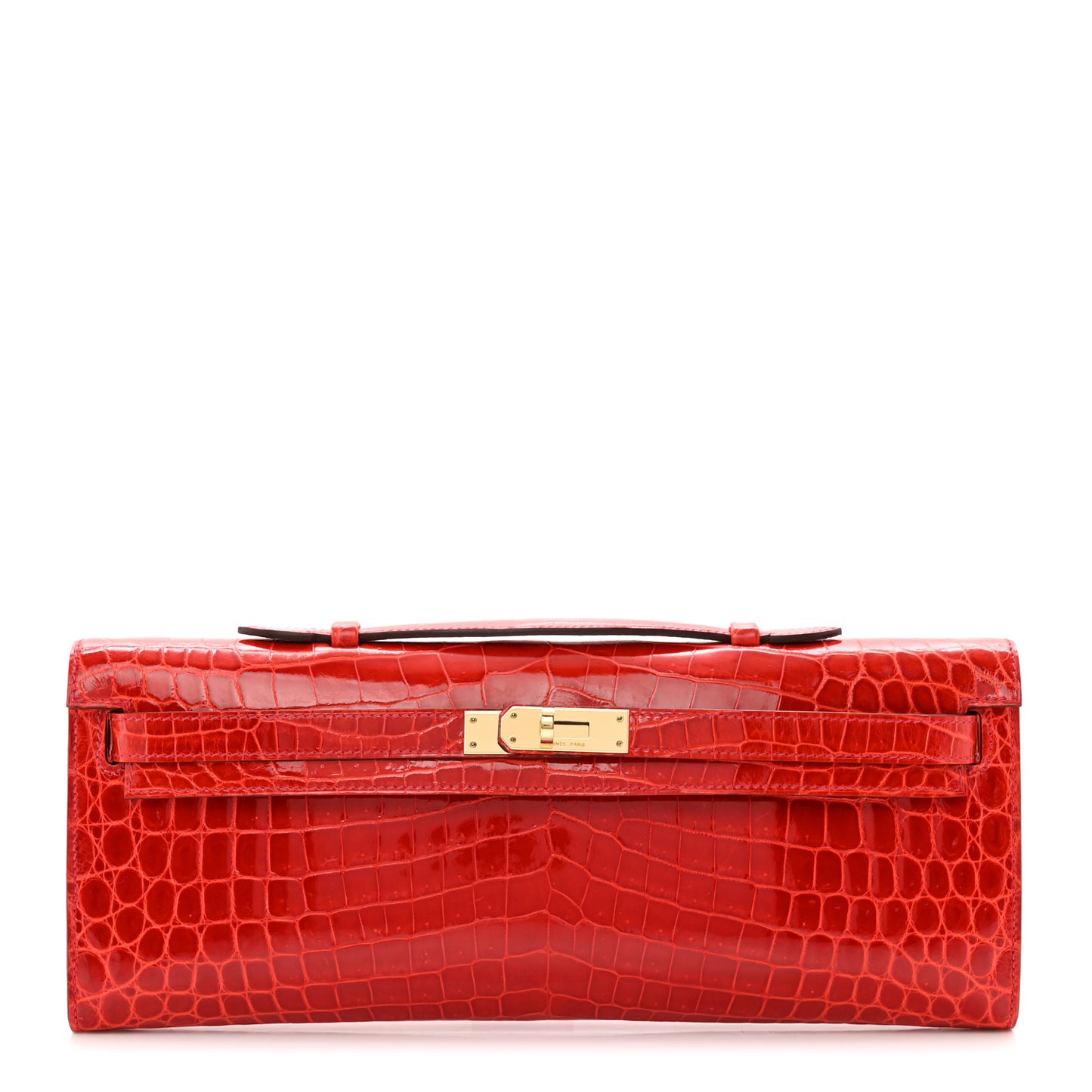 Shiny Niloticus Crocodile Kelly Cut Pochette Geranium