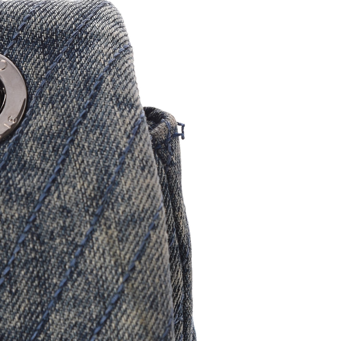 Denim Quilted Camellia Embroidered Large Flap Blue