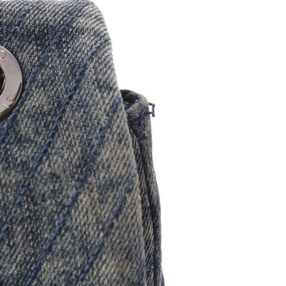 Chanel Denim Quilted Camellia Embroidered Large Flap Blue 9 of 10