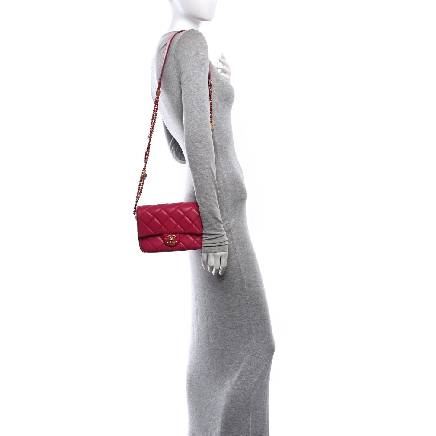 Caviar Quilted Small Twist Your Buttons Flap Fuchsia