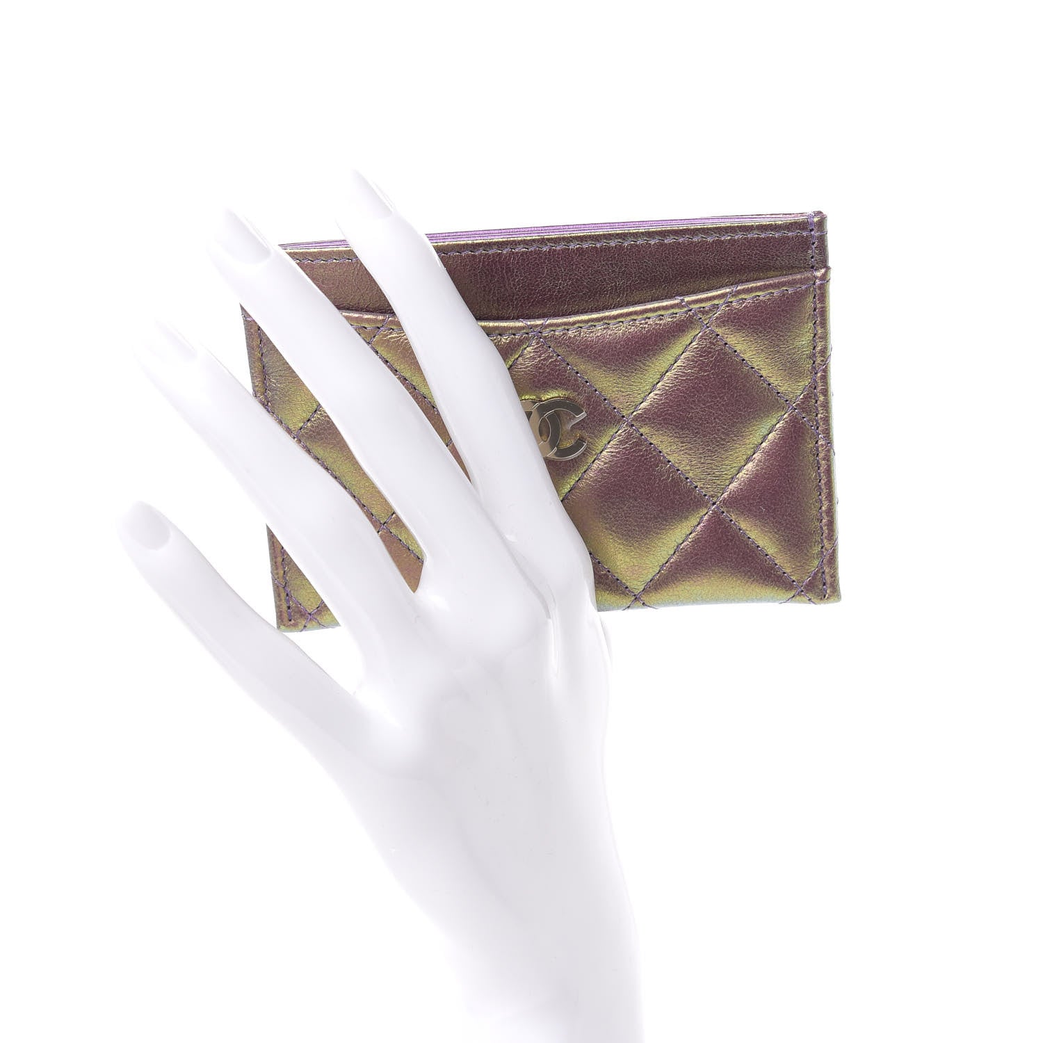 Chanel Iridescent Lambskin Quilted Card Holder Purple 2 of 8