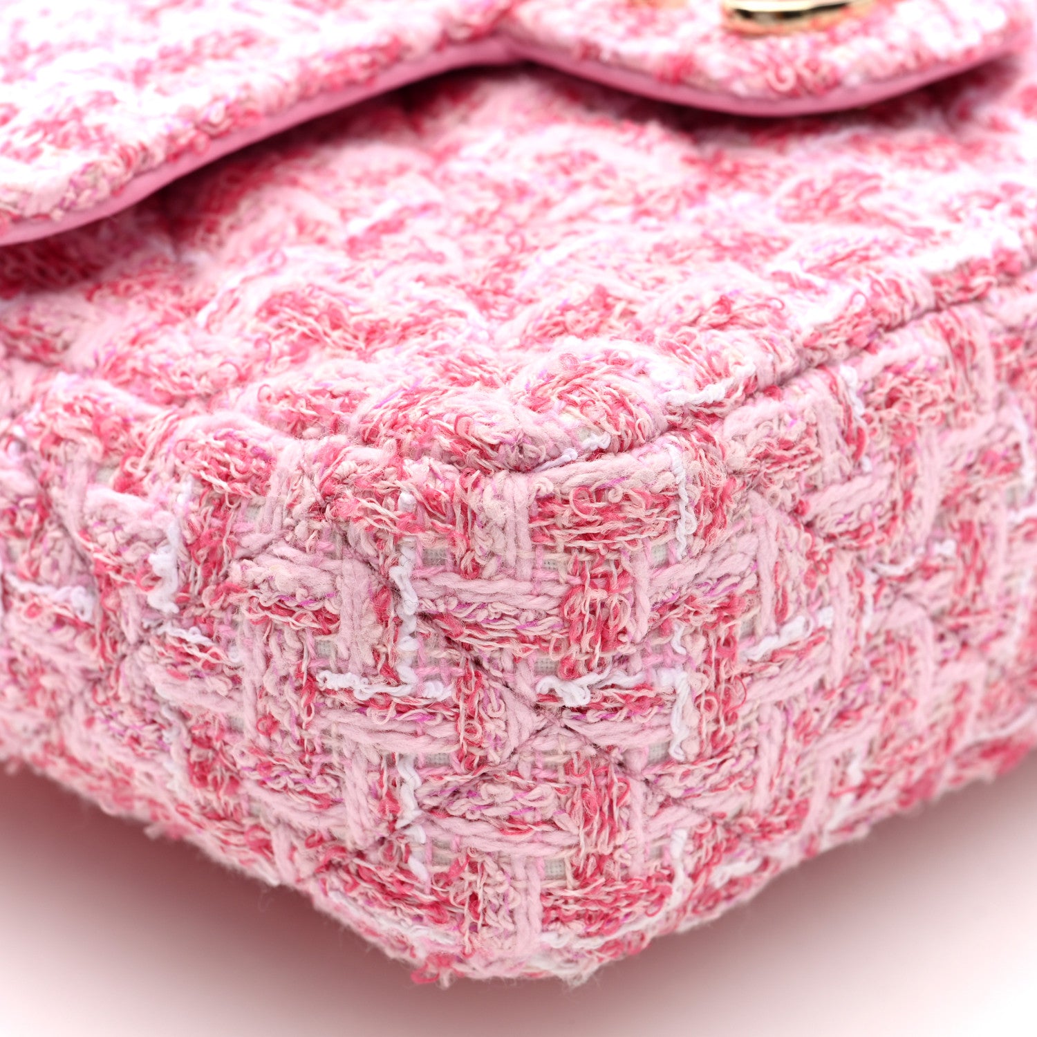 Chanel Tweed Resin Quilted Mini Heart Square Flap Pink White
