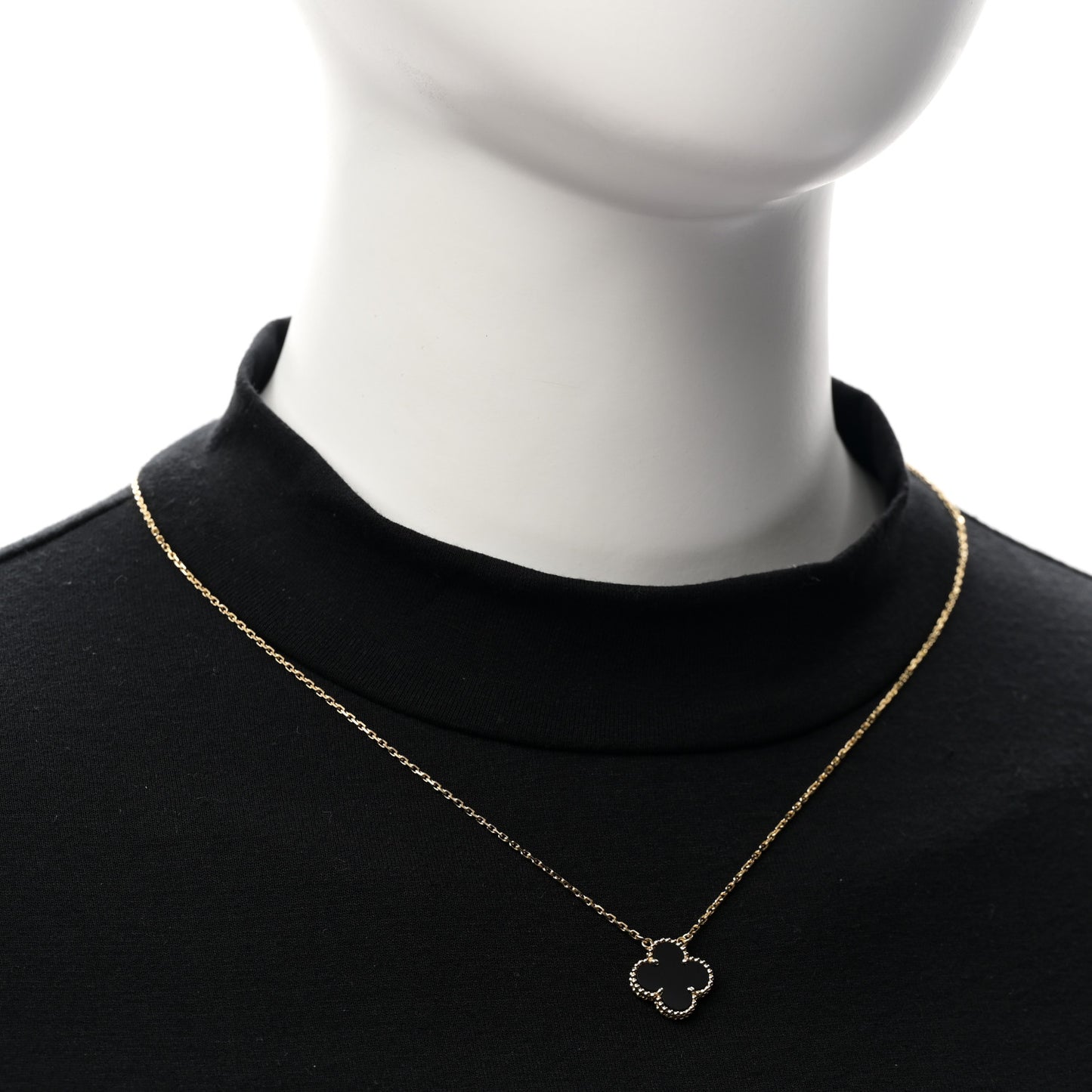 18K Yellow Gold Black Onyx Vintage Alhambra Pendant Necklace