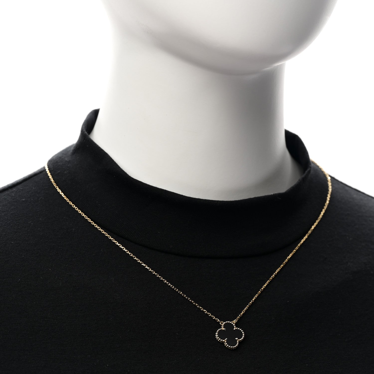 Van Cleef & Arpels 18K Yellow Gold Black Onyx Vintage Alhambra Pendant Necklace 2 of 7