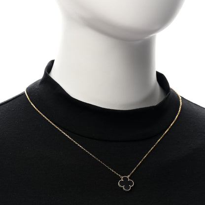 Van Cleef & Arpels 18K Yellow Gold Black Onyx Vintage Alhambra Pendant Necklace 2 of 7