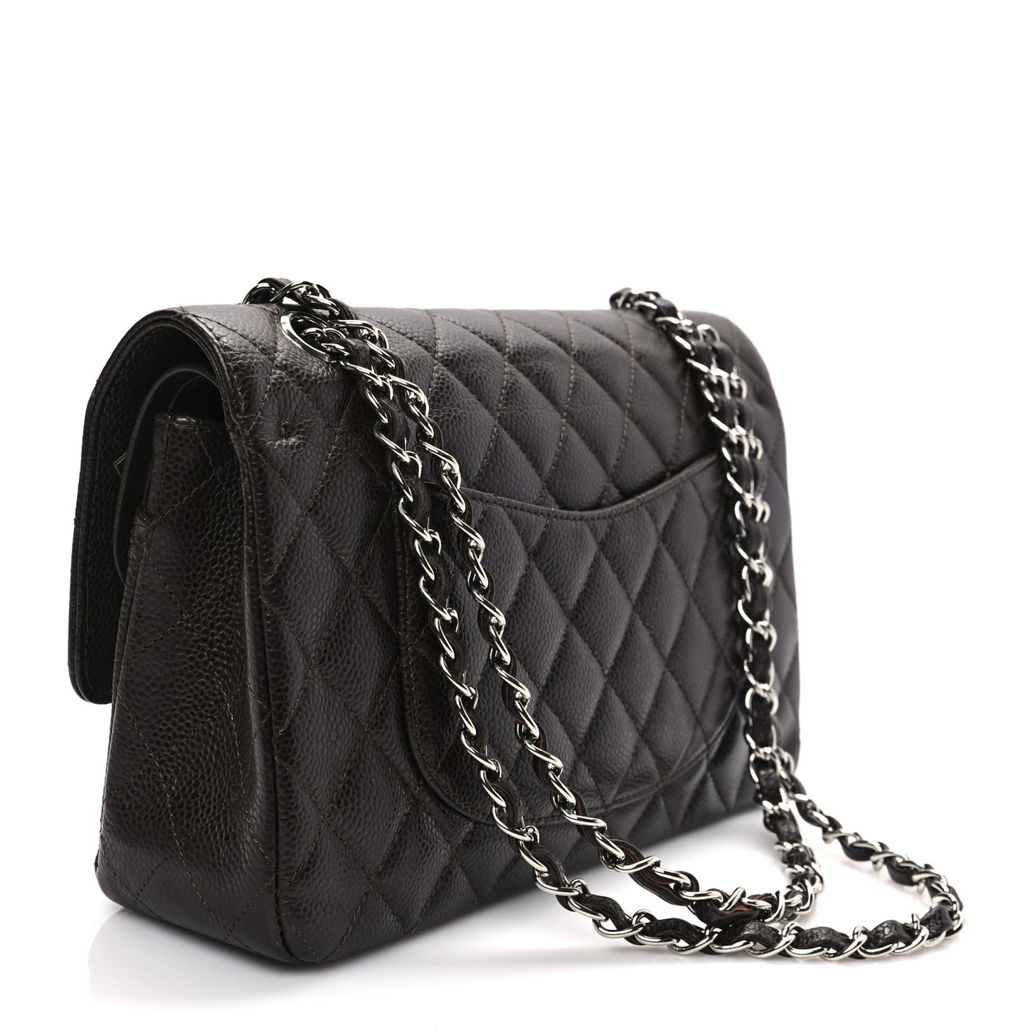 Caviar Quilted Medium Double Flap Brown