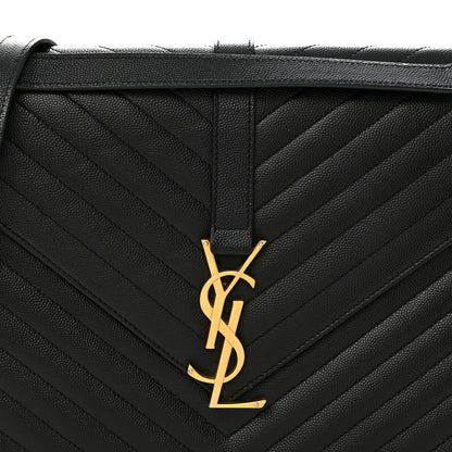 Saint Laurent Grain De Poudre Matelasse Chevron Large Monogram Satchel Black 8 of 11