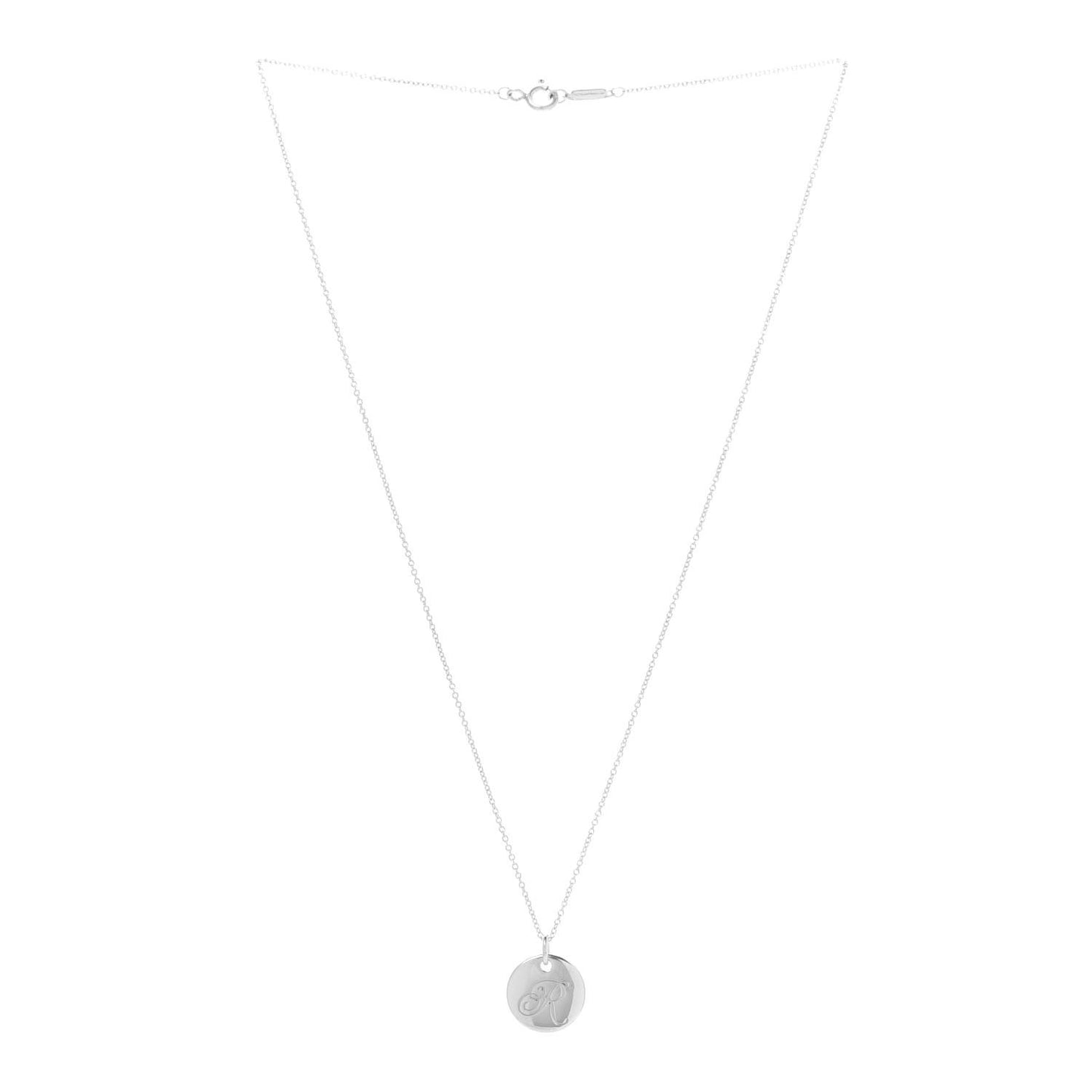 Sterling Silver Letter R Disc Pendant Necklace