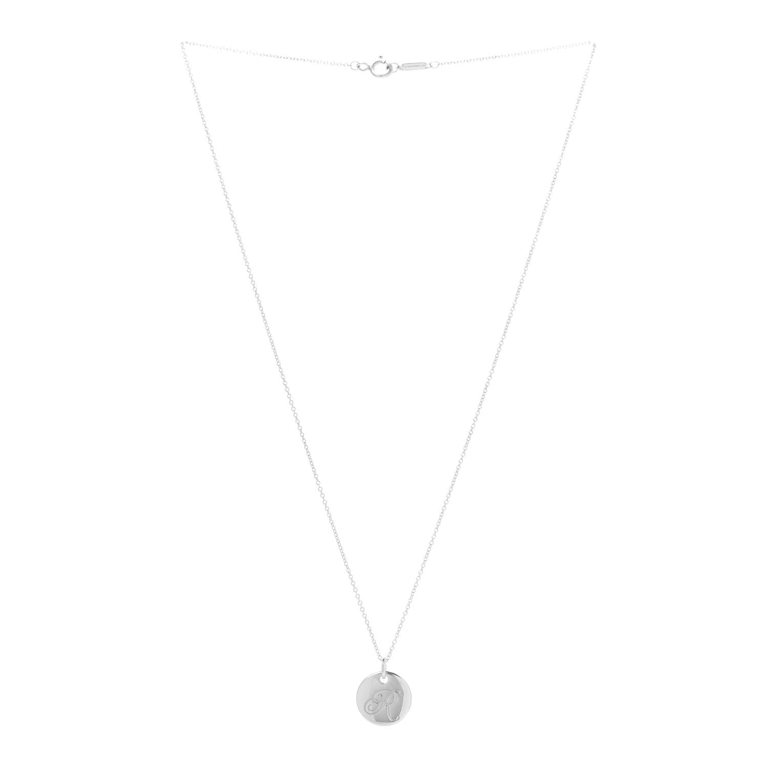 Tiffany Sterling Silver Letter R Disc Pendant Necklace 3 of 7
