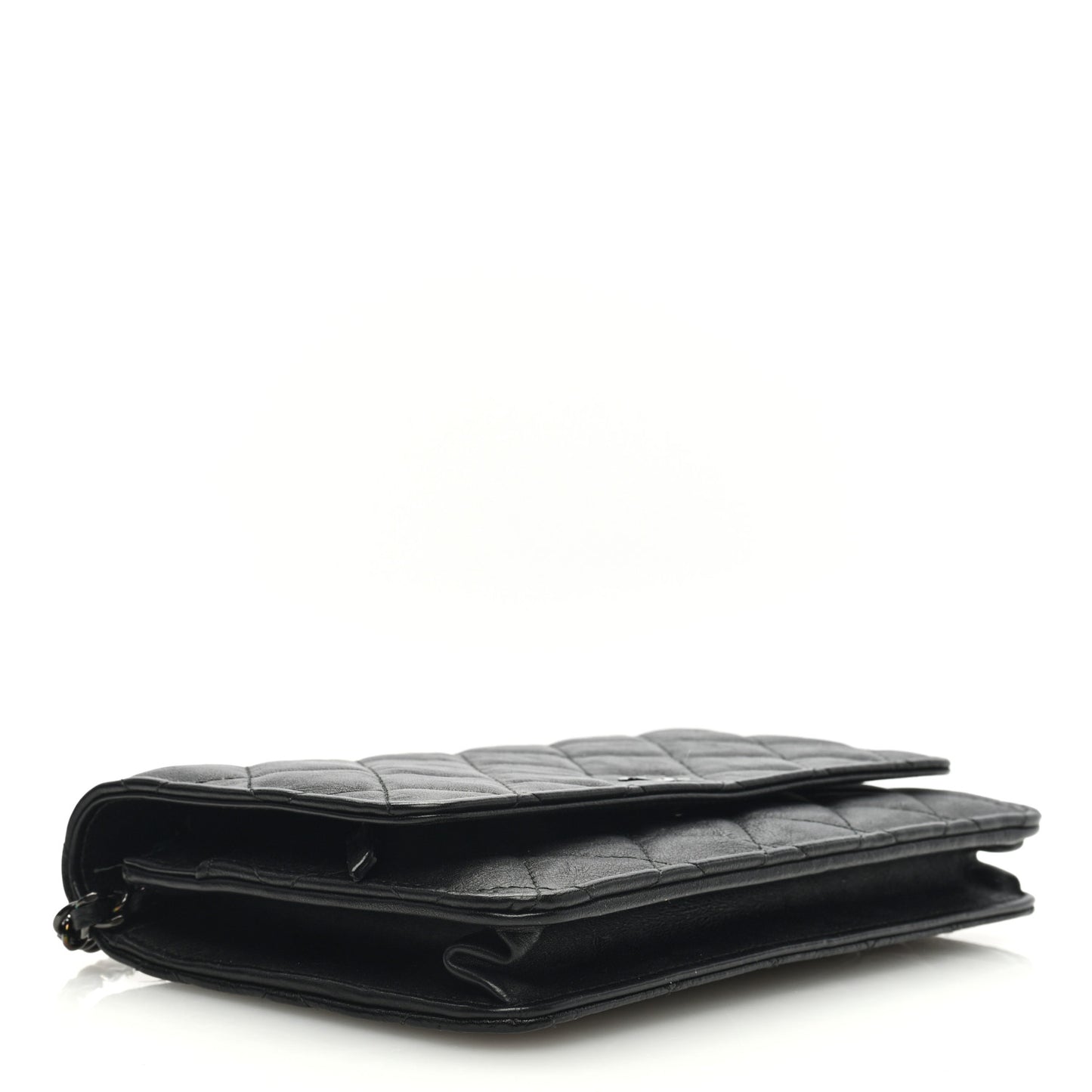 Crumpled Calfskin Quilted Wallet On Chain WOC So Black