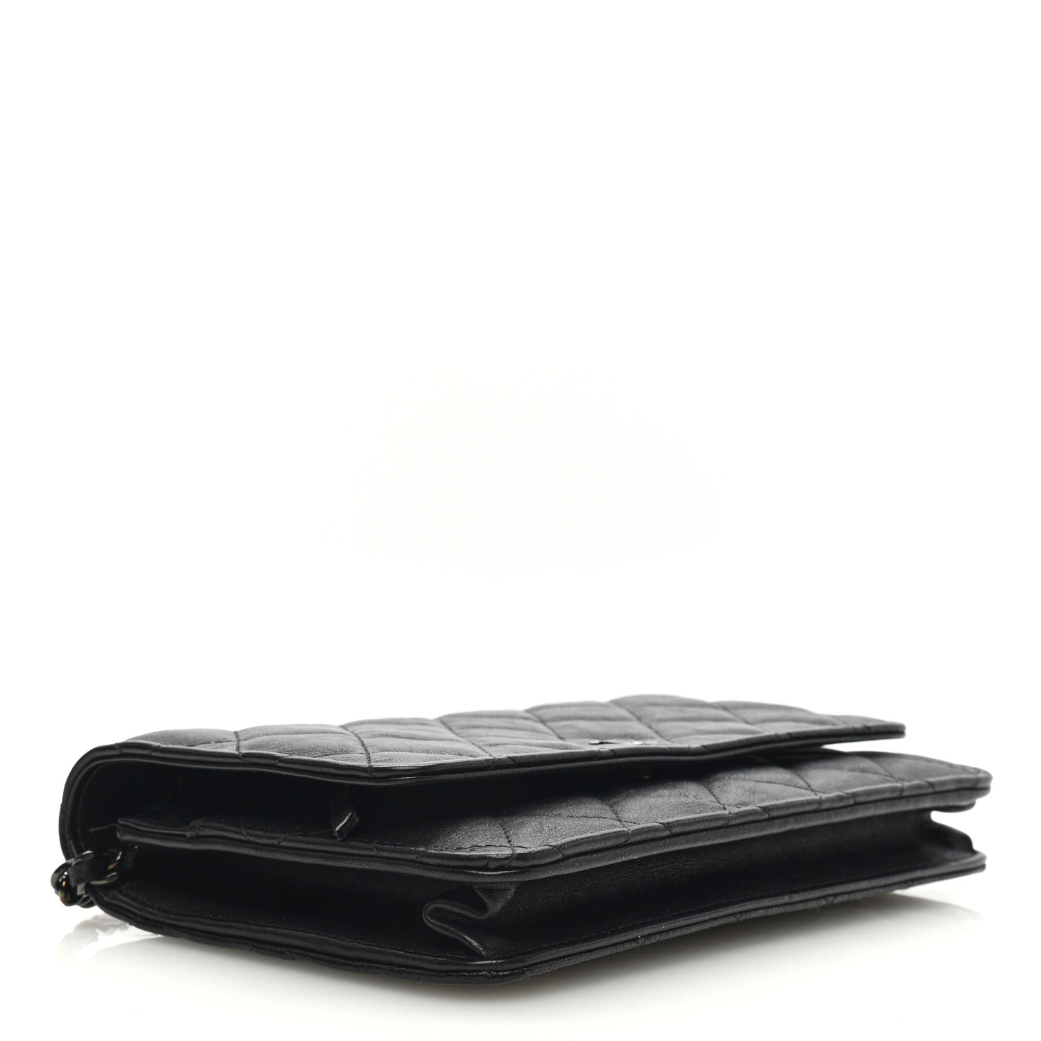 Chanel Crumpled Calfskin Quilted Wallet On Chain WOC So Black 4 of 12