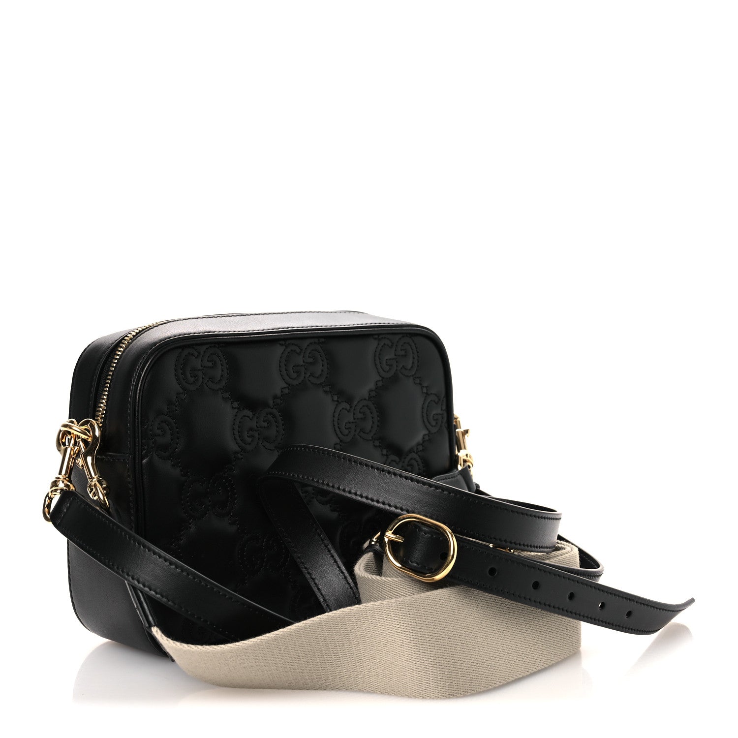 Gucci Calfskin GG Matelasse Shoulder Bag Black Natural 3 of 11