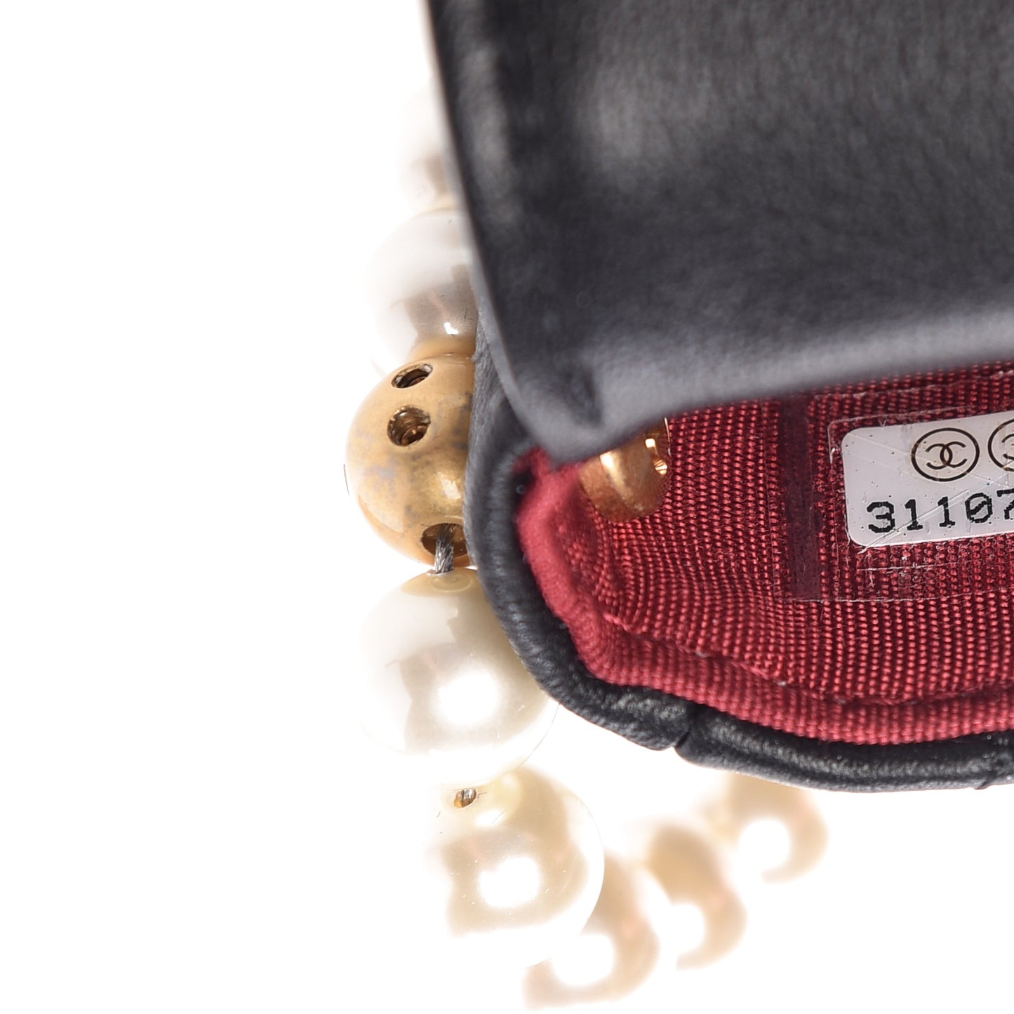 Calfskin Quilted About Pearls Card Holder Flap With Chain Black