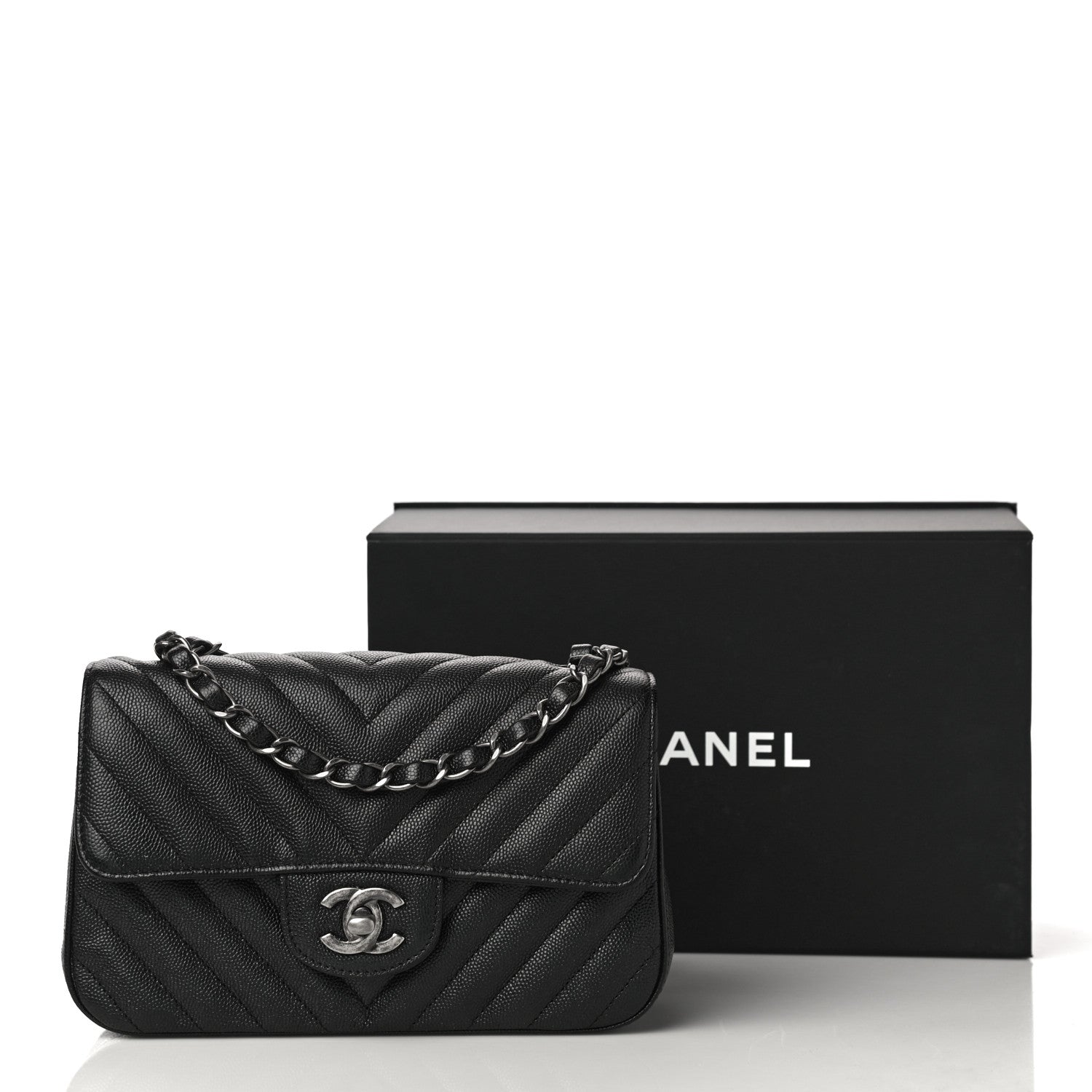 Chanel Caviar Chevron Quilted Mini Rectangular Flap Black 13 of 13